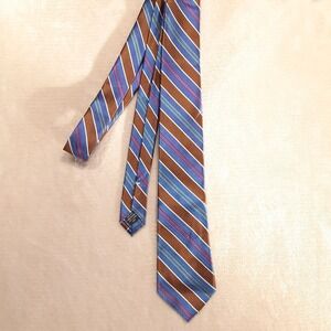 Tom James Silk Tie Blue Brown Stripe Pattern 58.5" x 3"